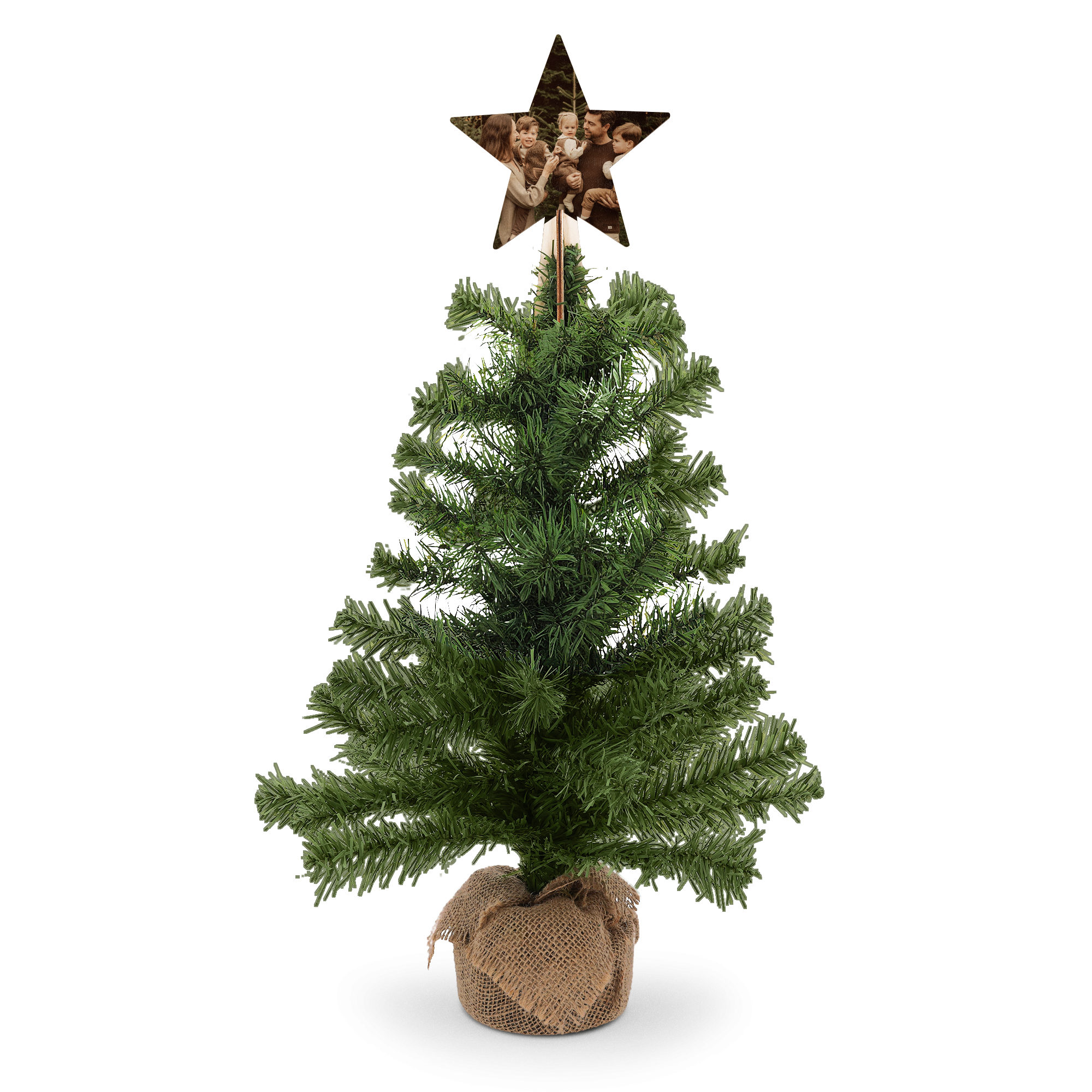 Árbol de Navidad artificial con estrella de madera personalizada en la punta