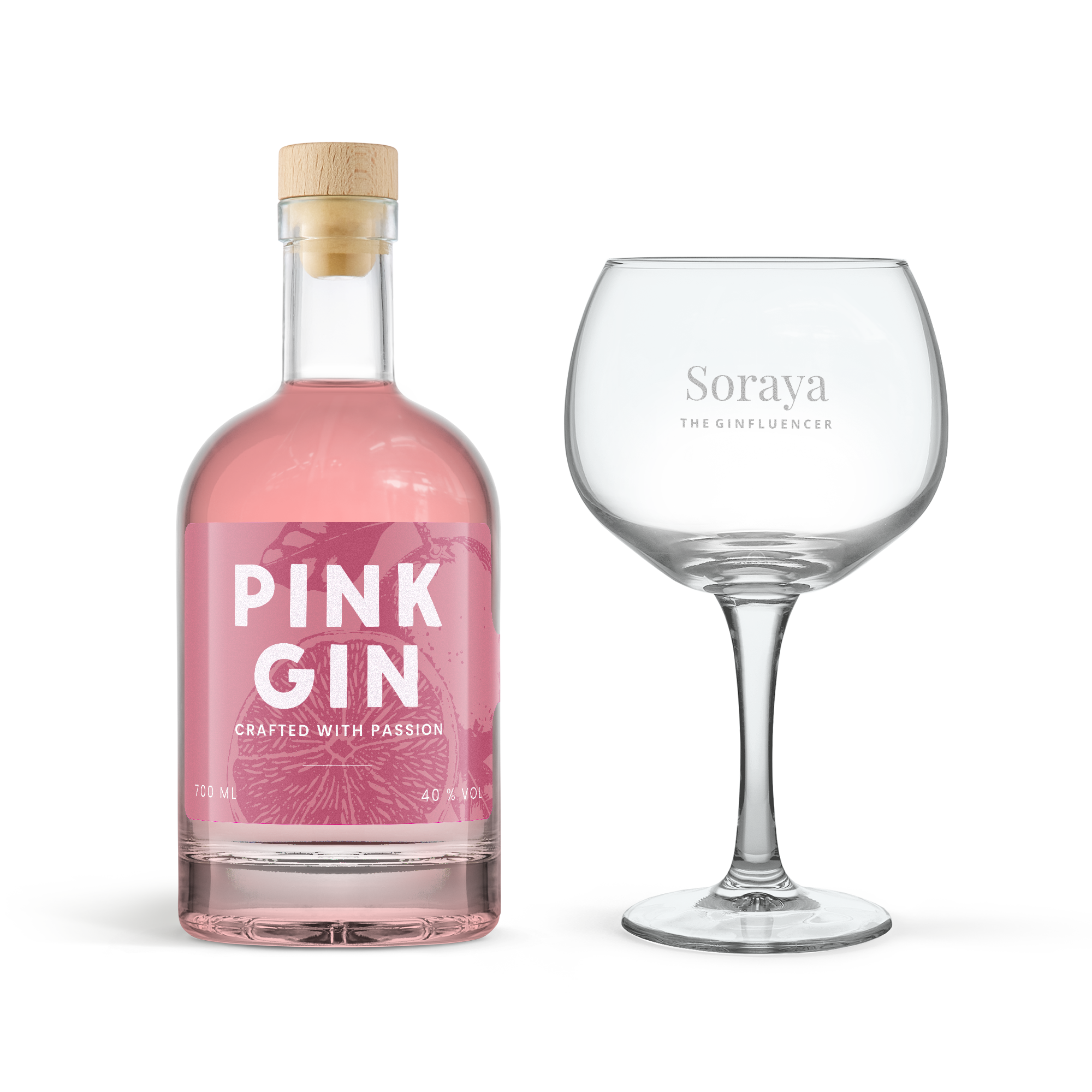 Pink Gin personaliseren - Gegraveerd glas