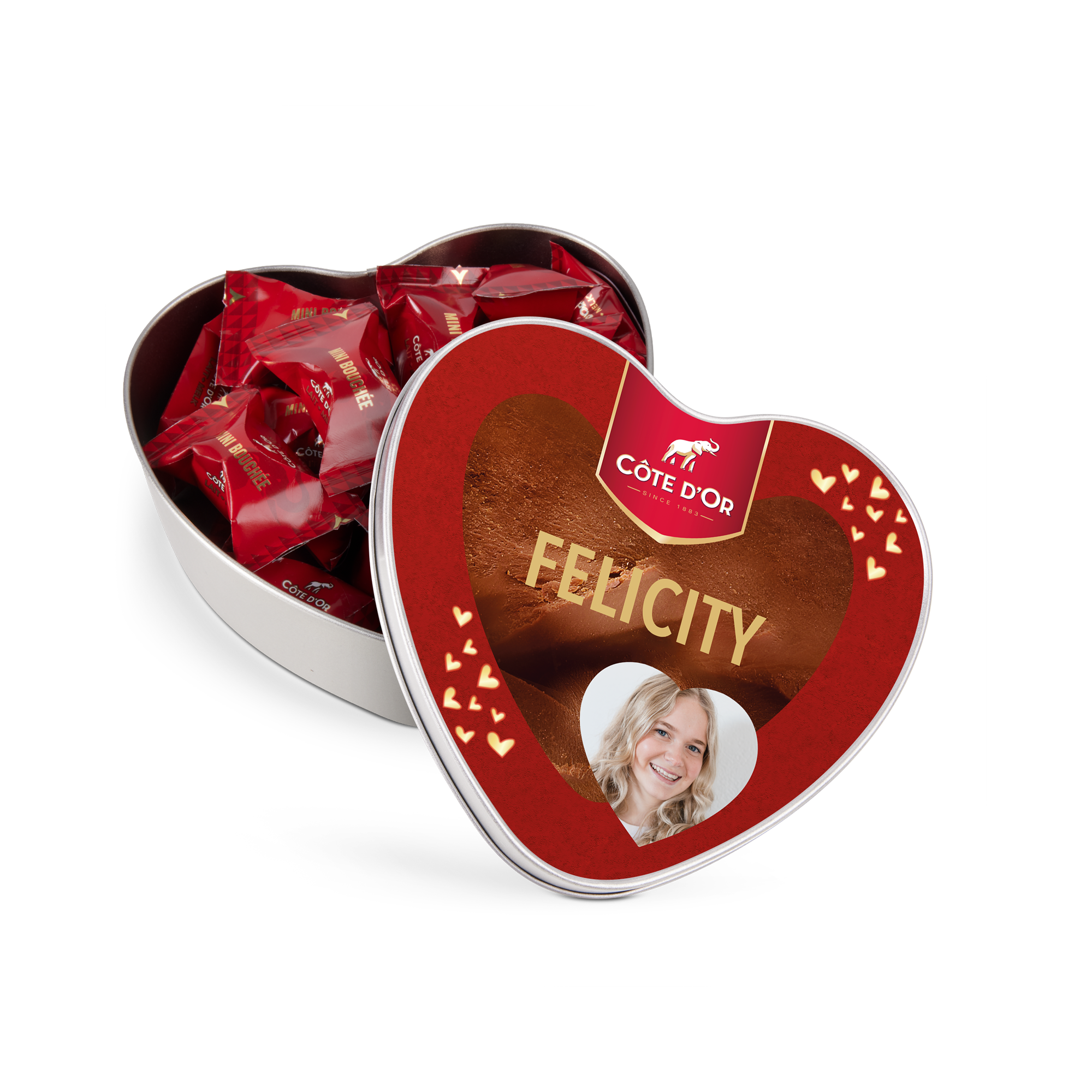 Personalised gift tin - Heart - Côte d’Or Mini Bouchée Chocolate Box