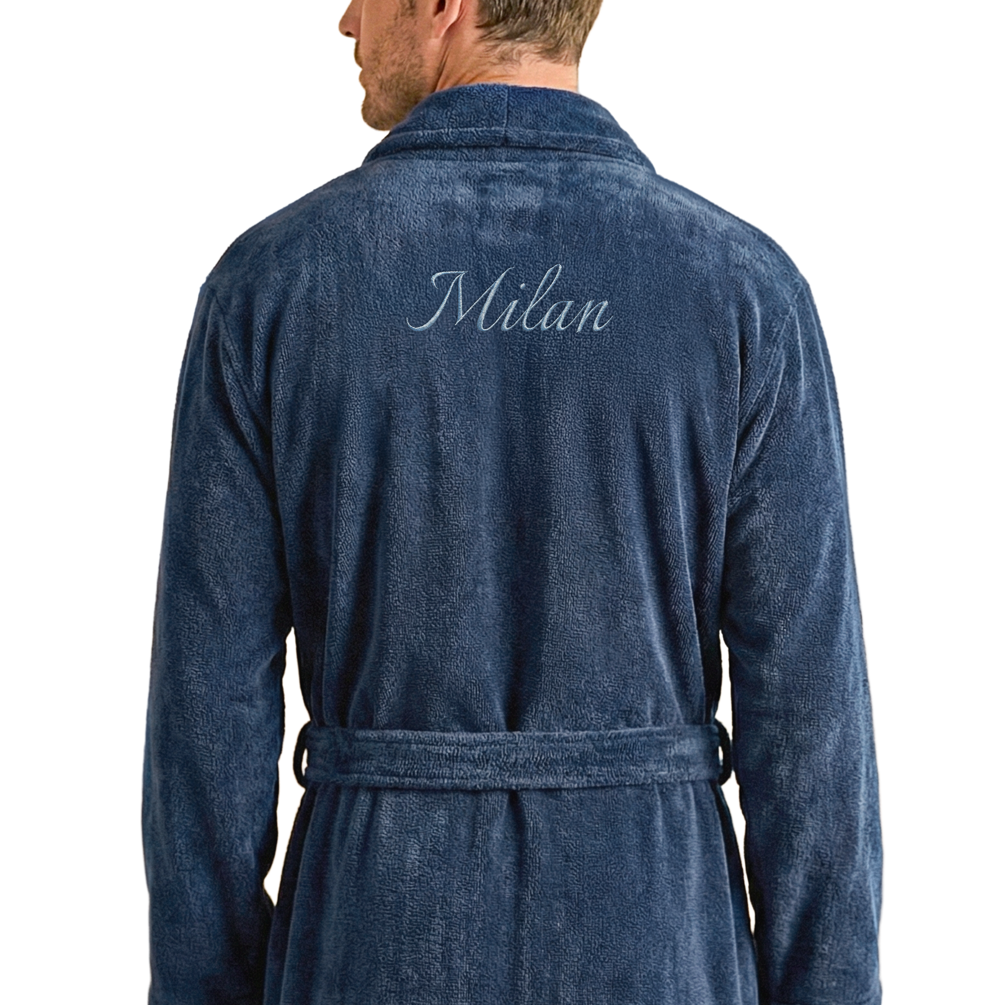 Bathrobe for Men With Text- Blue L/XL