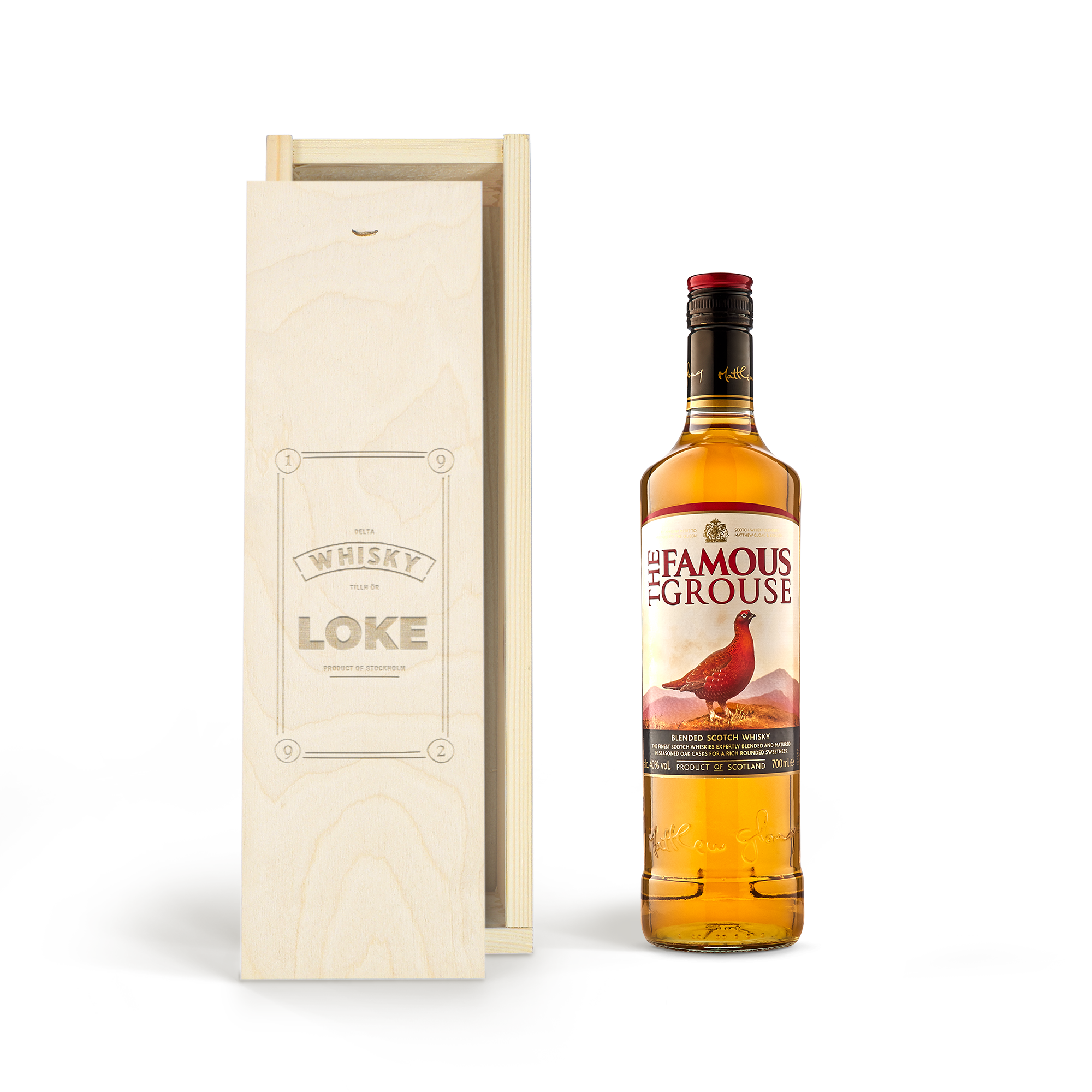 Jack Daniels Honey Bourbon whisky i personlig träväska