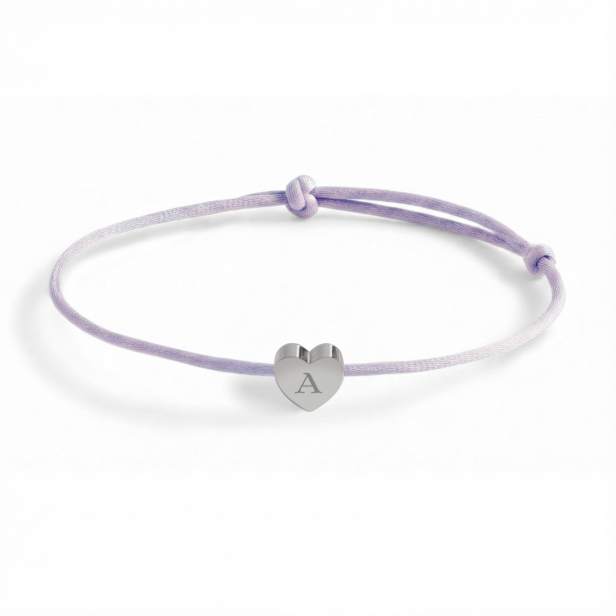 Paars koord armband voor kinderen - Gepersonaliseerd - Zilveren hartje