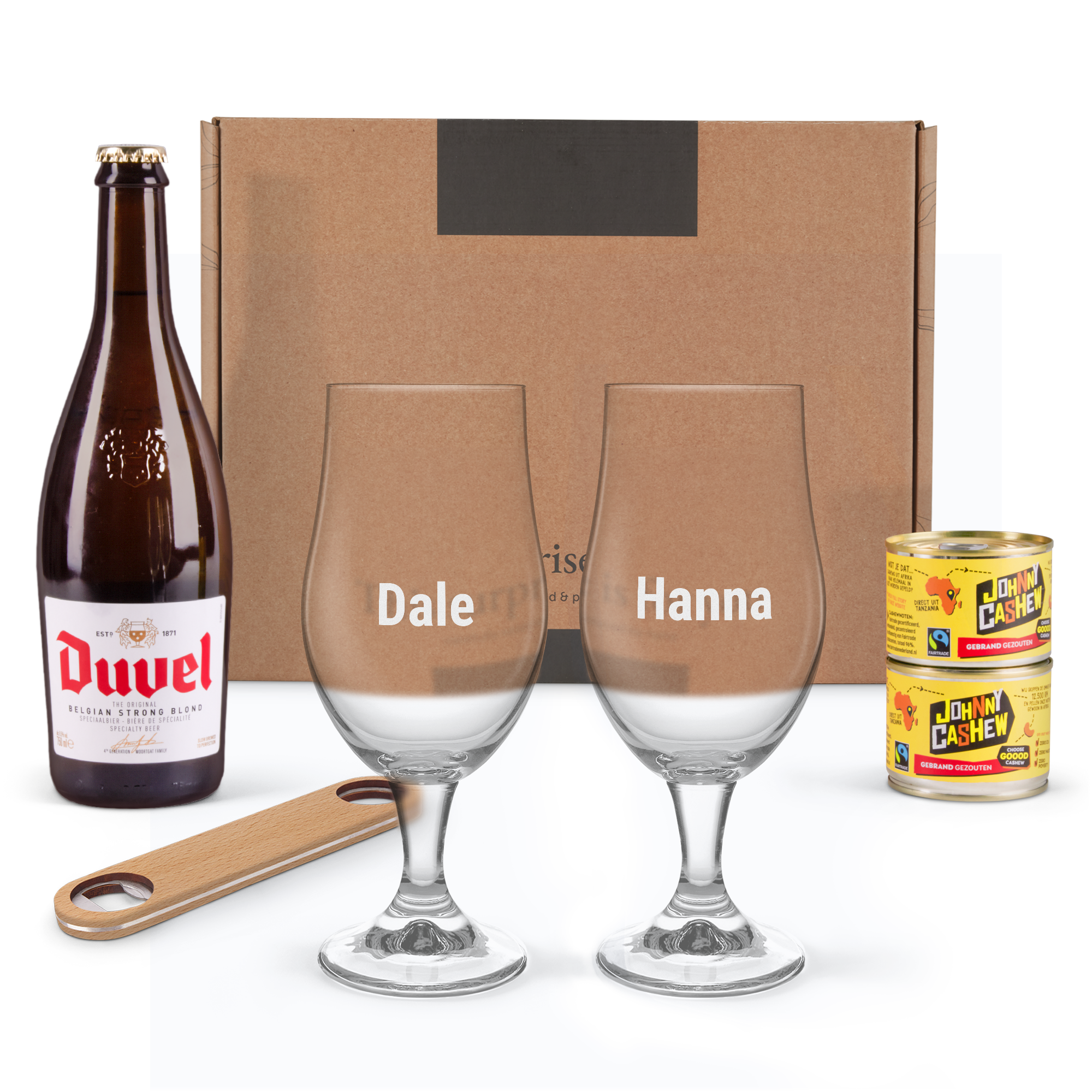 Dárkový balíček s pivem, sklenicemi a oříšky