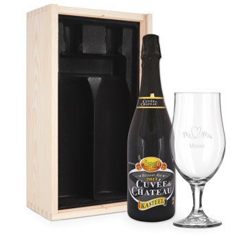 Set cadou bere cu sticlă gravată - Cuveé du Chateau