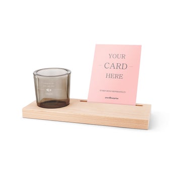 Wooden cardholder with engraved candle holder