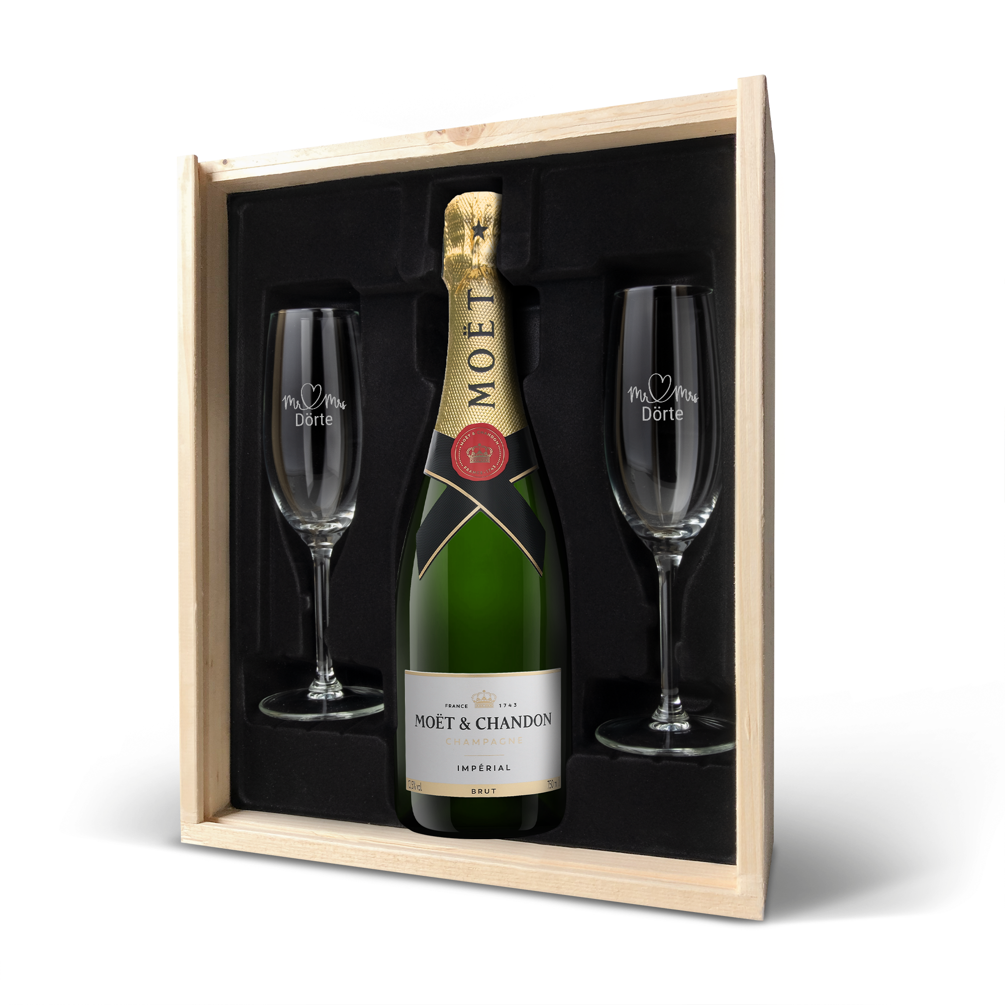  Moët & Chandon Brut Champagner verschenken mit Gläsern mit Gravur