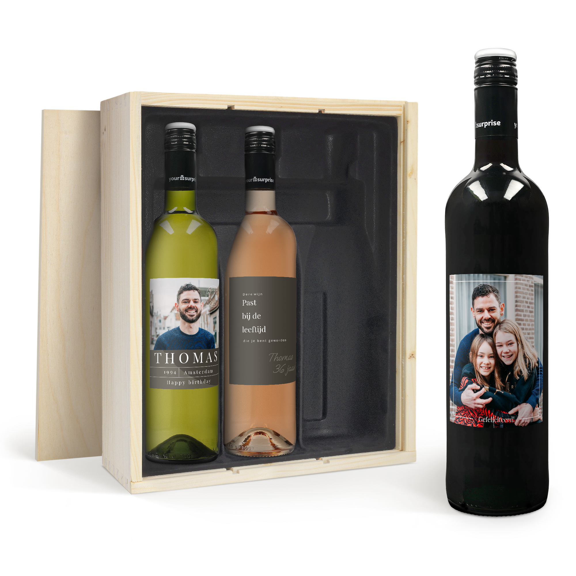 Wijnpakket met bedrukt etiket - Merlot, Syrah en Sauvignon Blanc