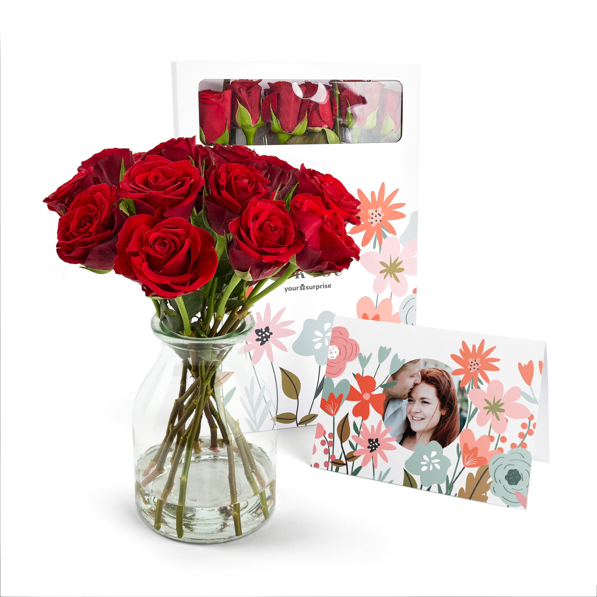 Briefkastenblumen mit personalisierter Karte - Rote Rosen