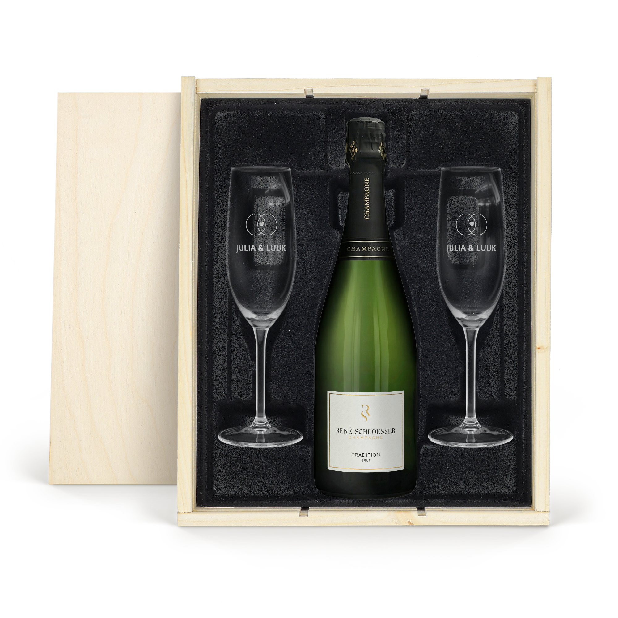 Champagnepakket met gegraveerde glazen - René Schloesser (750ml)