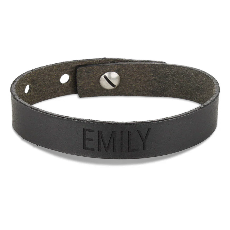 Bracelet prénom femme - cuir noir