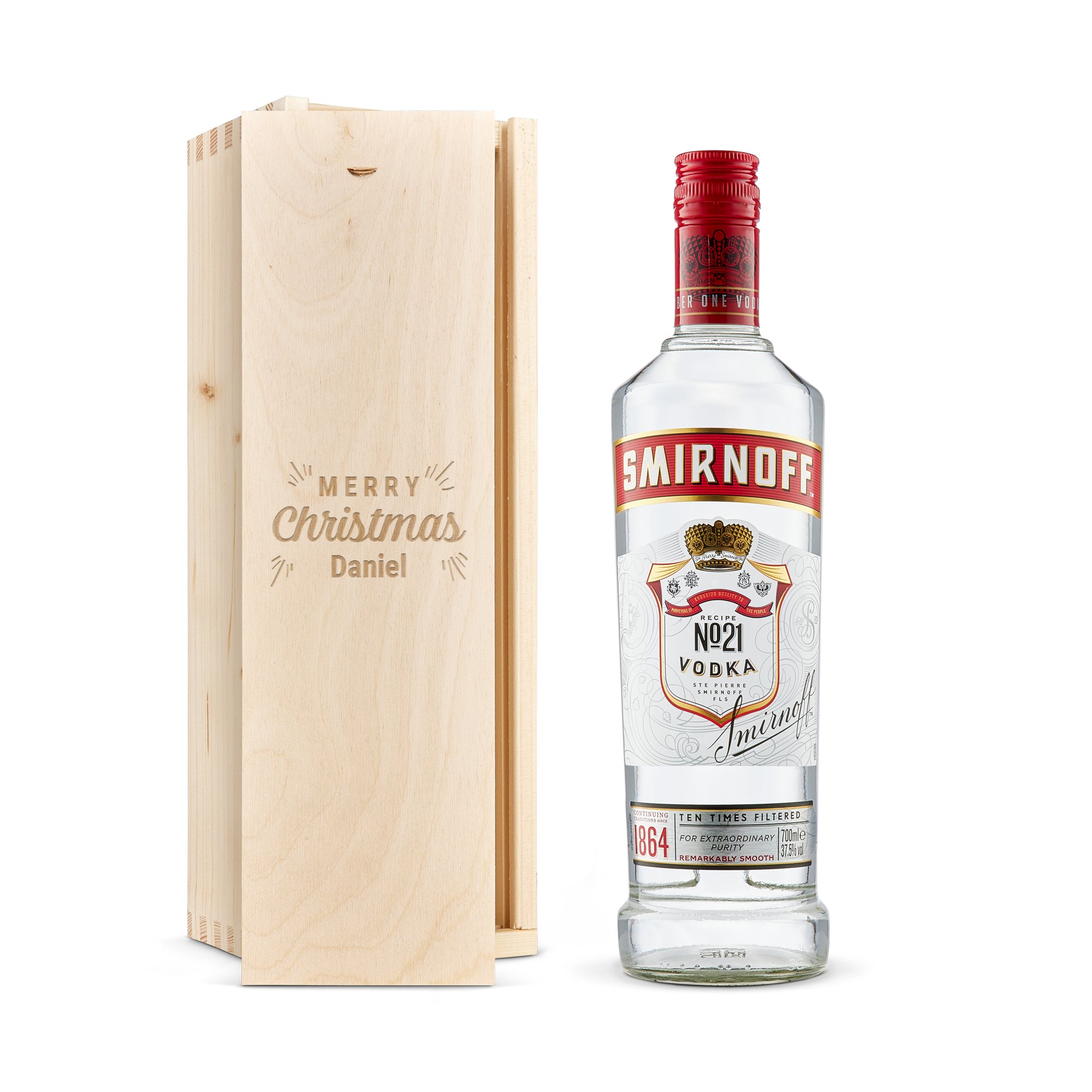 Smirnoff vodka in engraved case