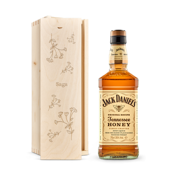 Jack Daniels Honey Bourbon whisky i personlig träväska