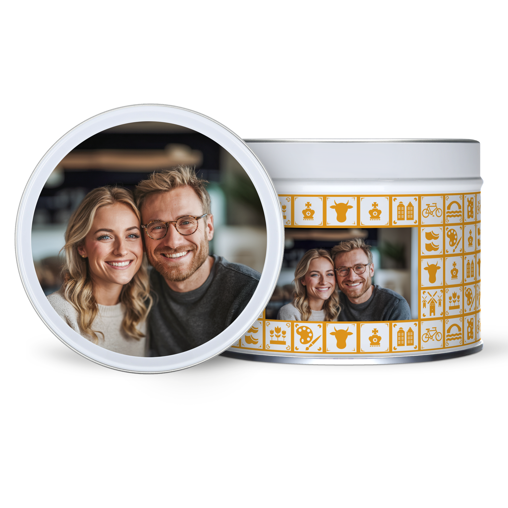 Boîte à stroopwafels avec couvercle imprimé - Ronde