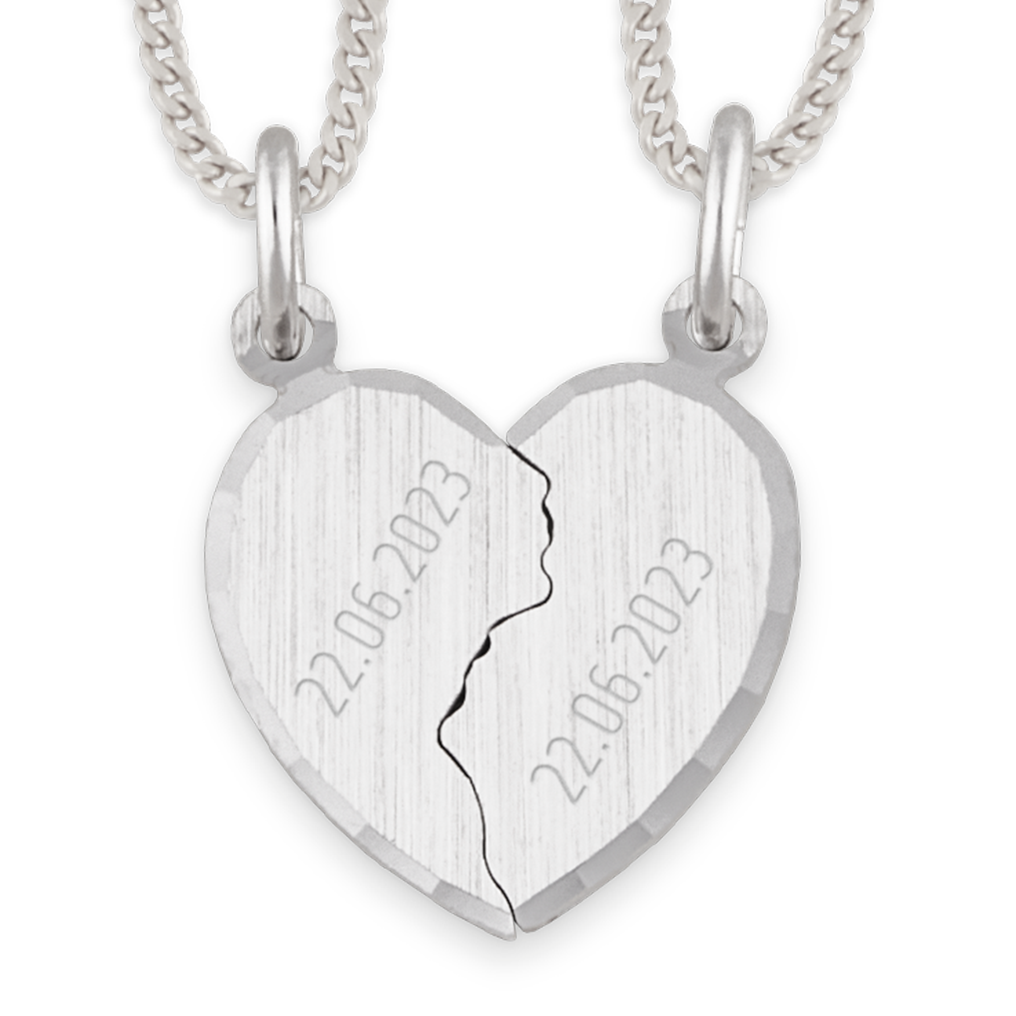 Stříbrný náhrdelník s gravírováným zlomeným srdcem - jméno