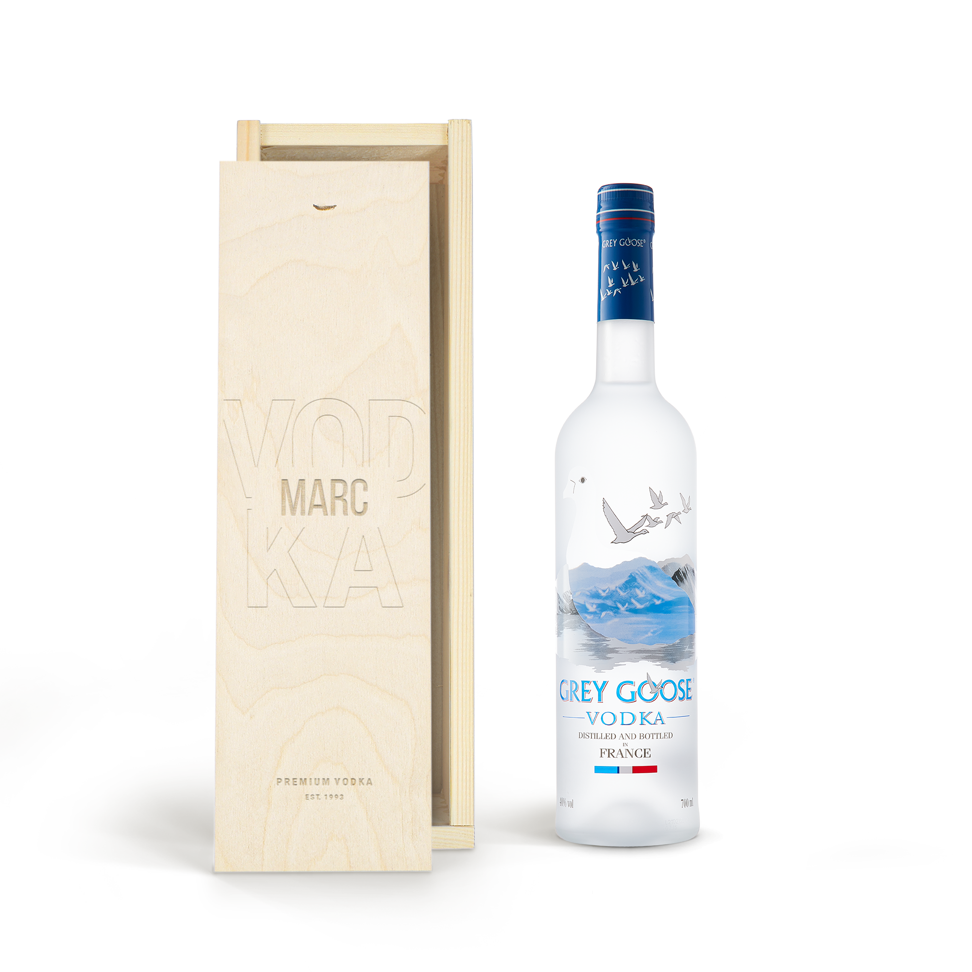 Personalised Vodka Gift - Grey Goose - Wooden Case