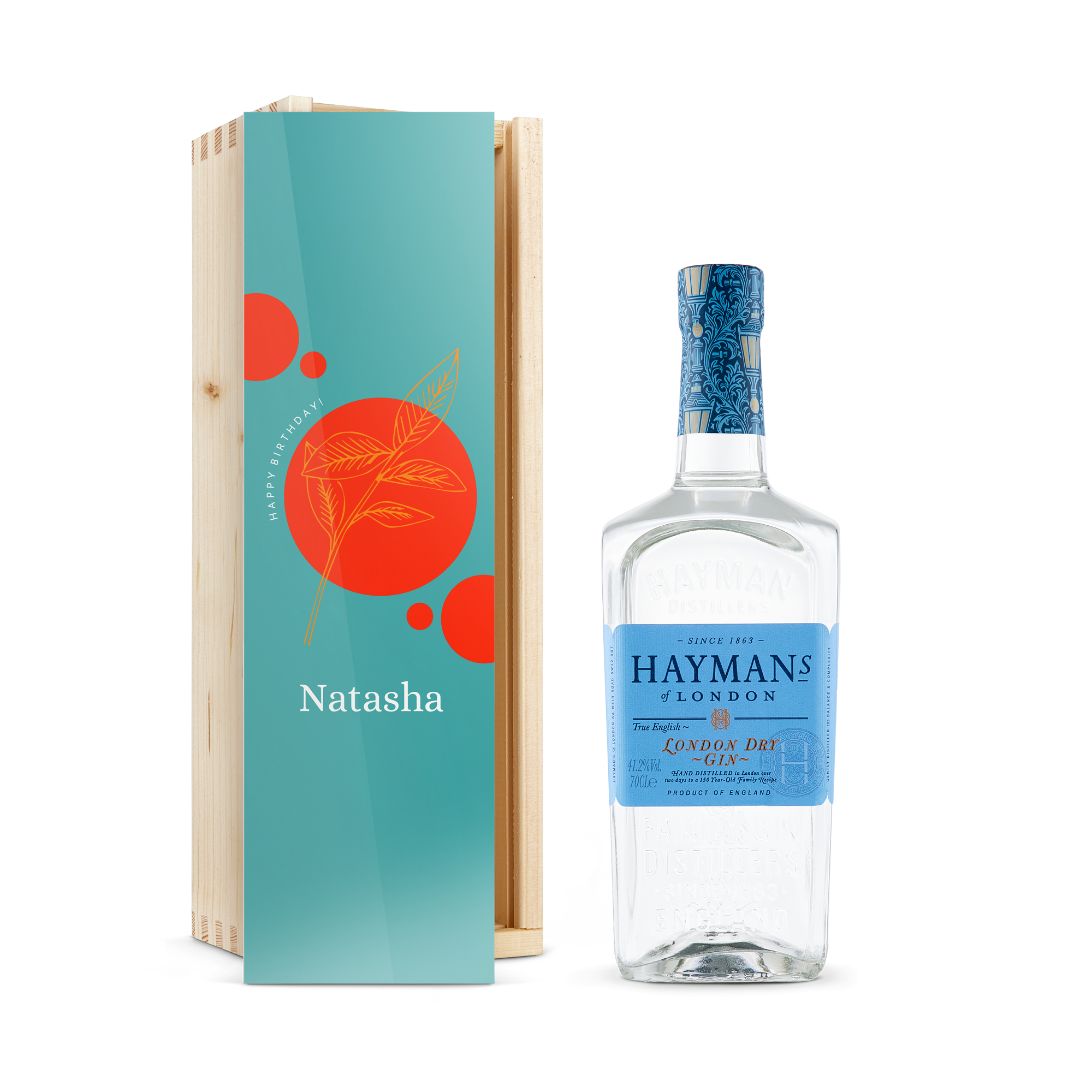 Hayman's gin- I låda med tryck