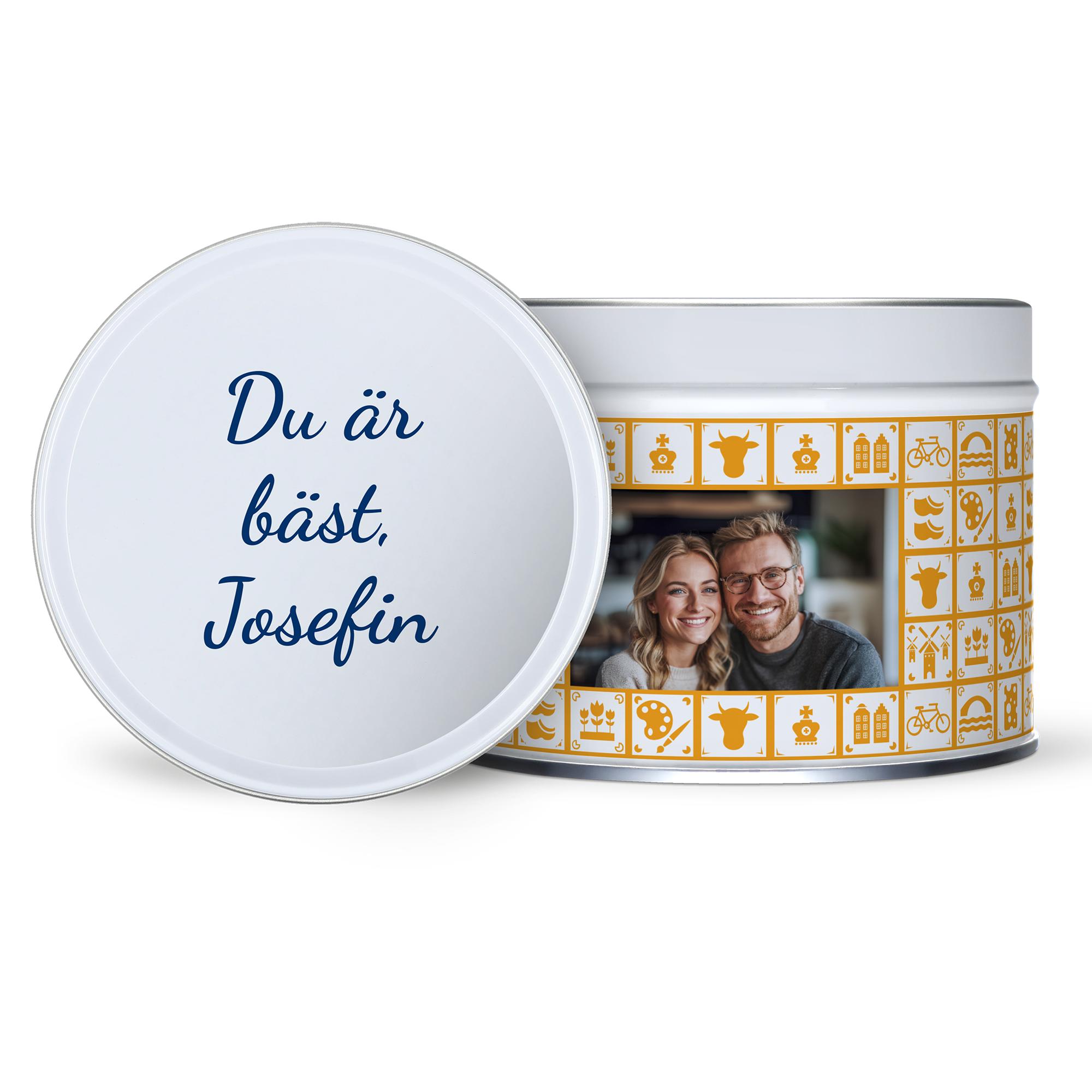 Stroopwafel Burk med Tryckt Lock - Rund - 12x