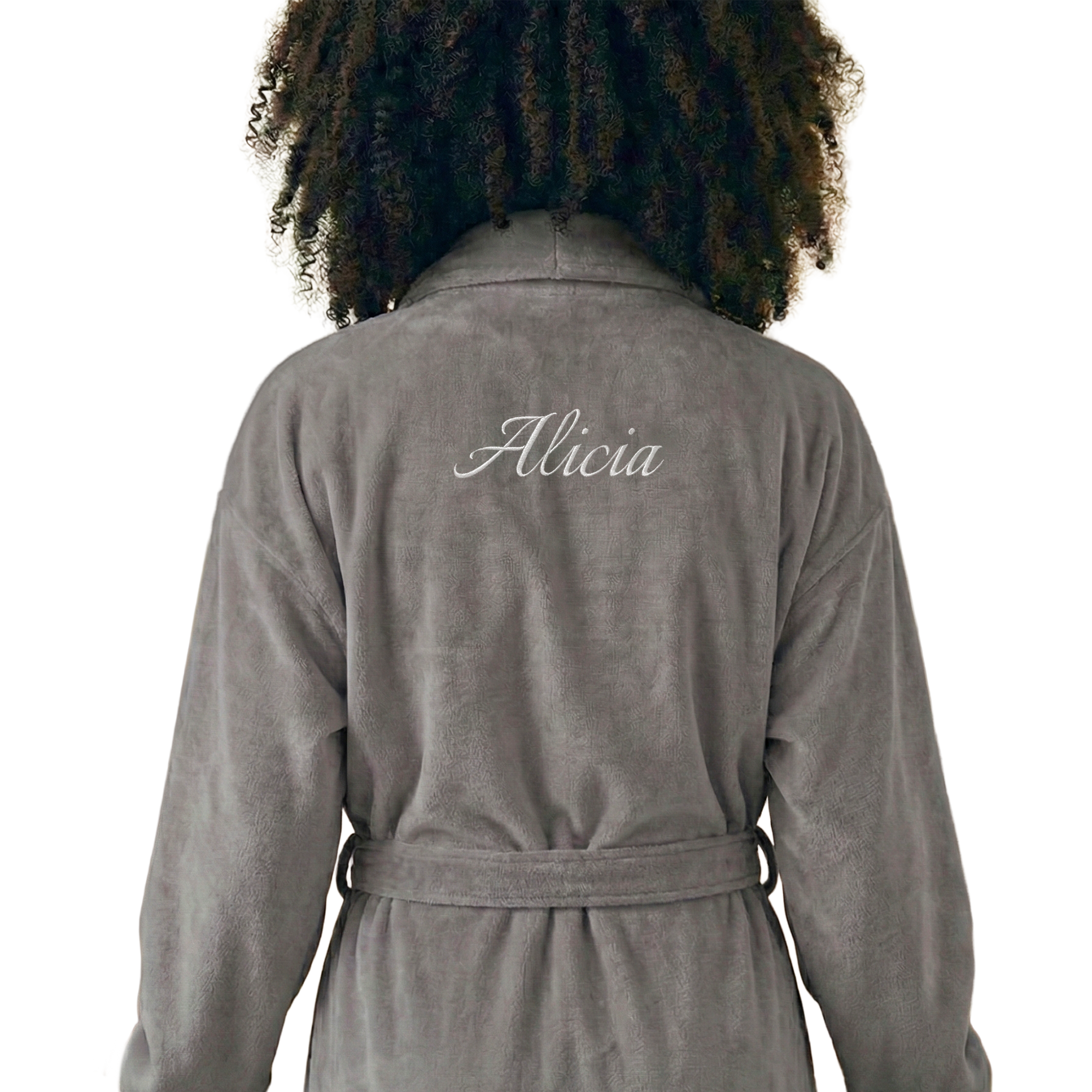 Damen-Frottee-Bademantel - Mit Namen - Grau - L/XL