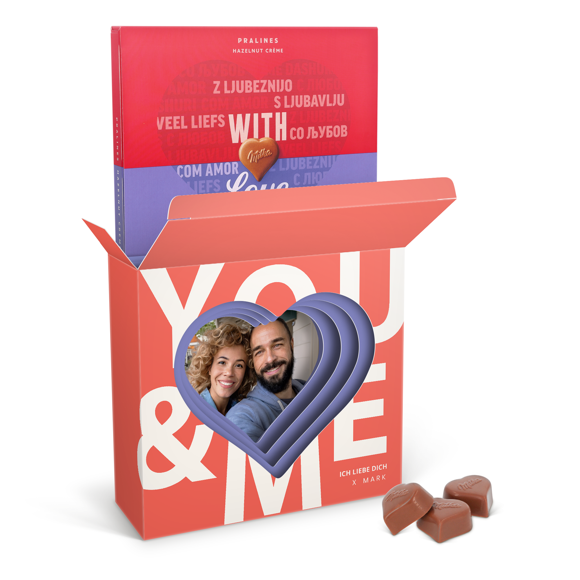 Personalisierte 3D-Geschenkbox mit Milka herzen