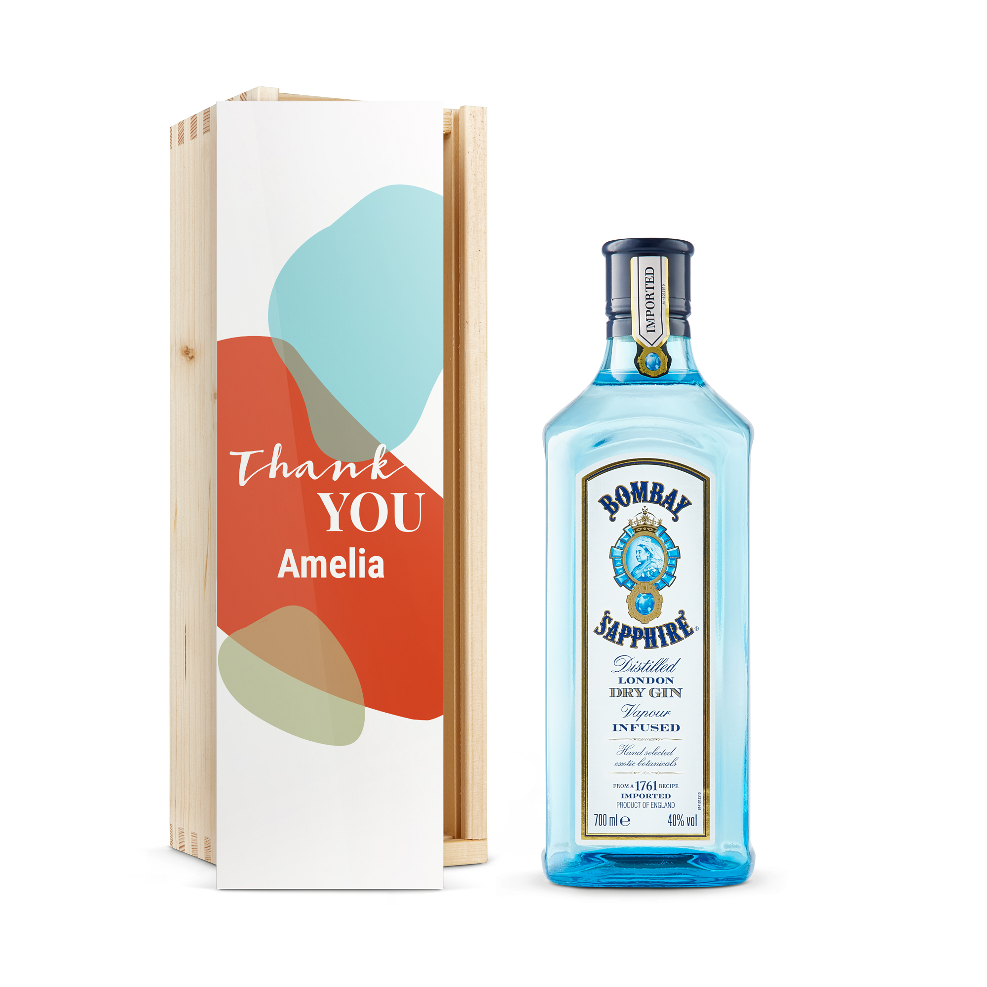 Personalised Gin Gift - Bombay Sapphire - Wooden Case