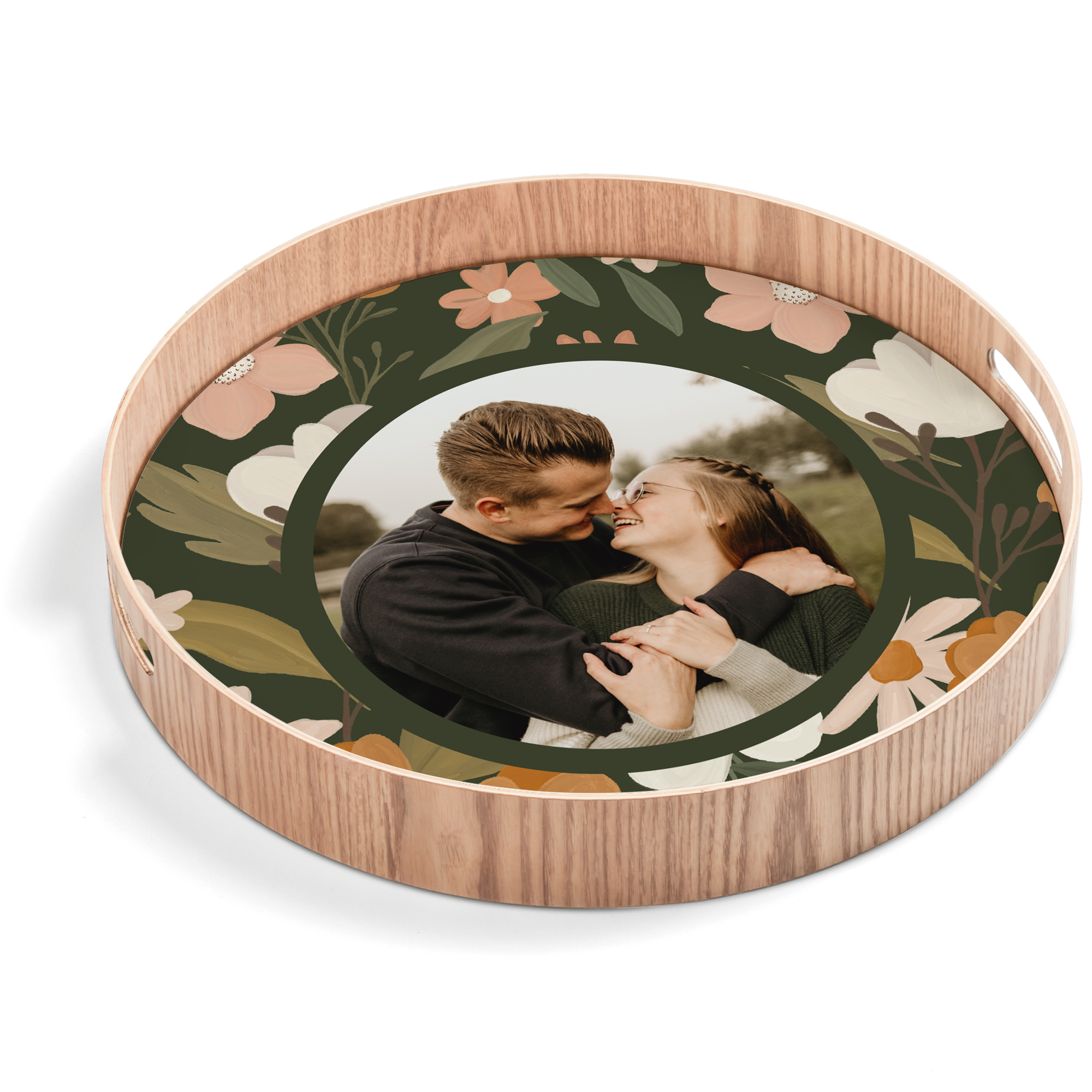 Personalised serving tray - Round - Wood - 40 cm