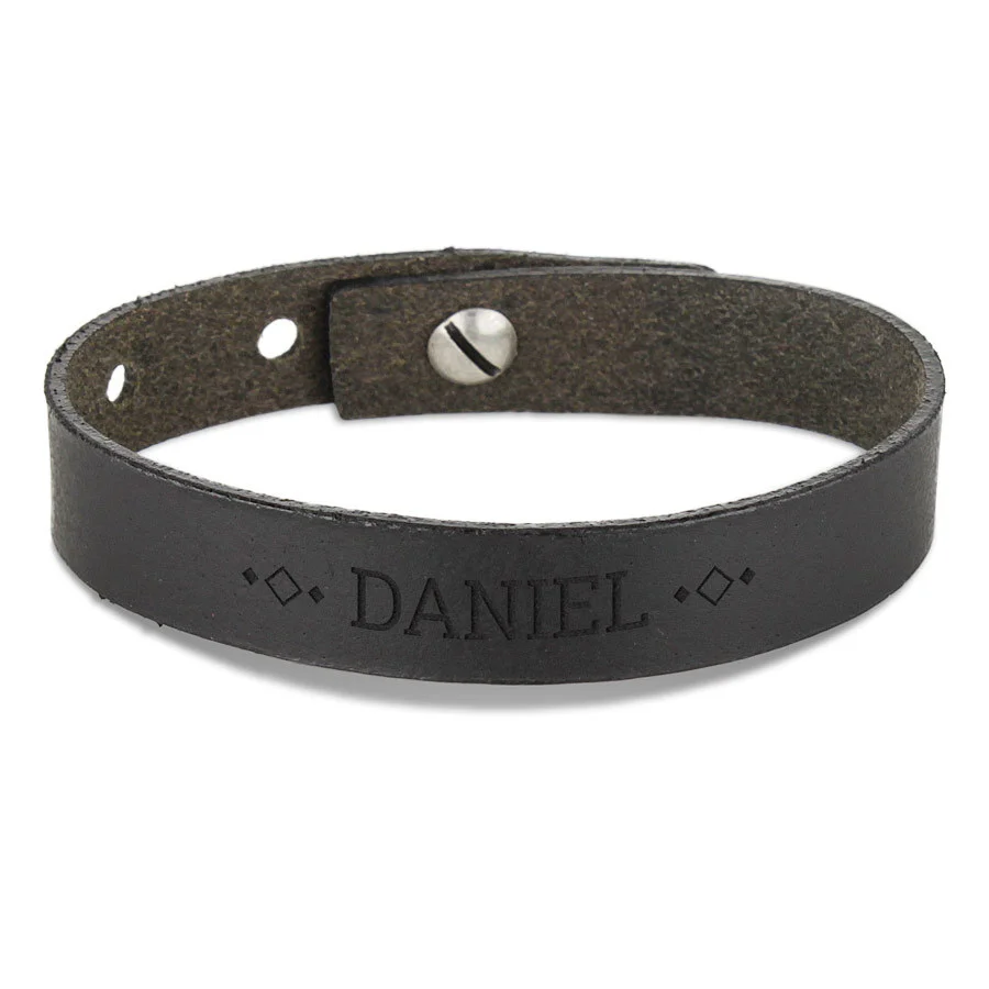 Personalised bracelet - Leather - Father's Day - Black - Engraved