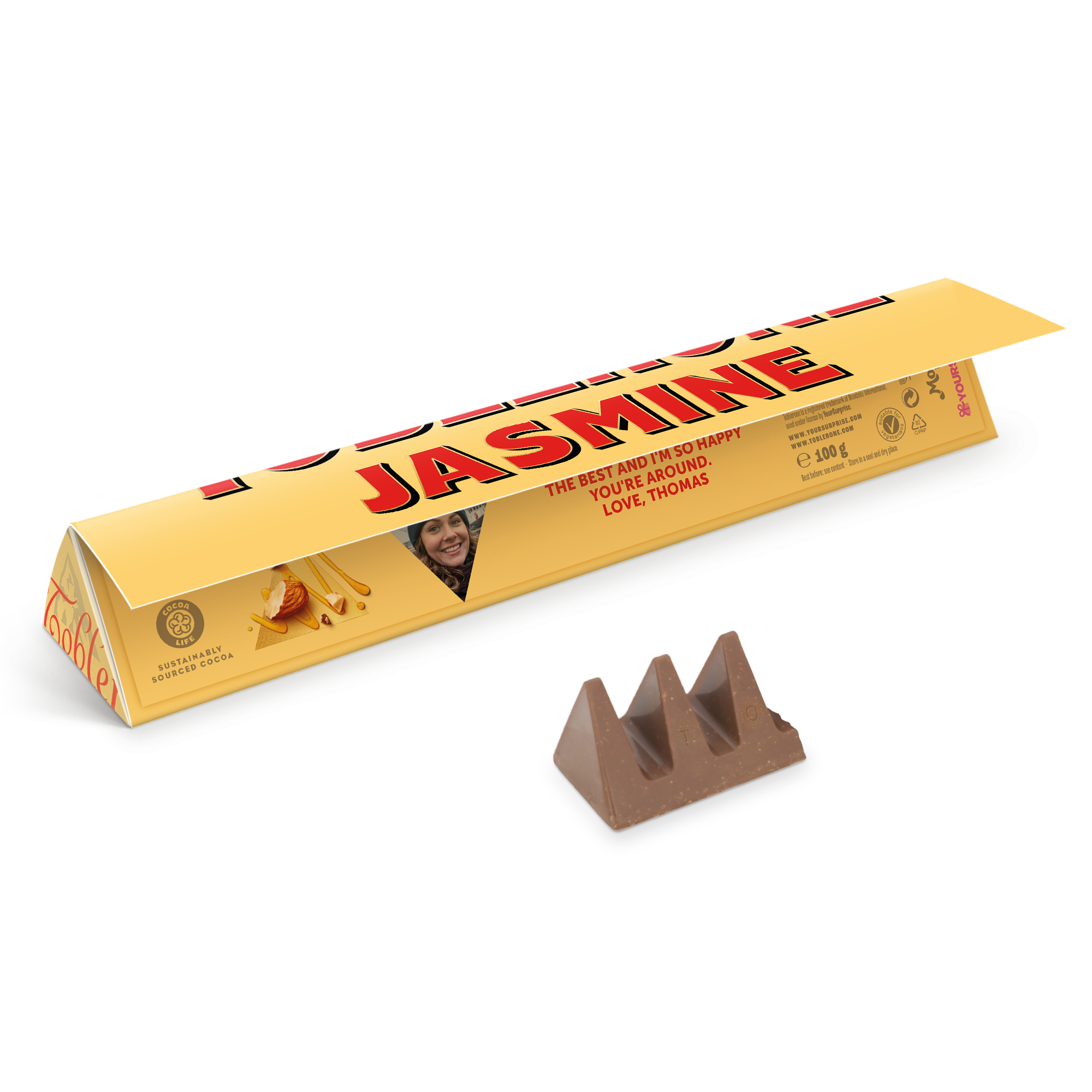 Személyre szabott Toblerone csokoládé rúd - S - 100 gramm