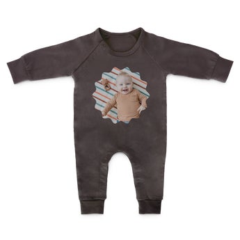 Babyplaysuit med tryk - Antracit - 62/68