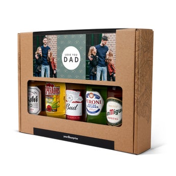Øl gaveæske med personlig hilsen og billede - Fars Dag
