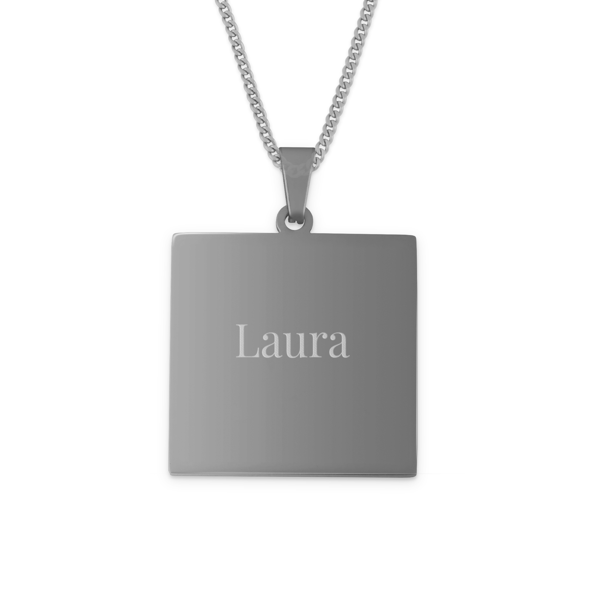 Square pendant with name - silver