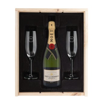 Coffret champagne avec fl&ucirc;tes