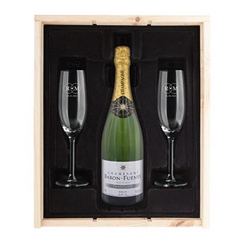 Coffret champagne avec fl&ucirc;tes
