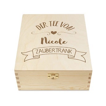 Teebox Holz mit graviertem Glas