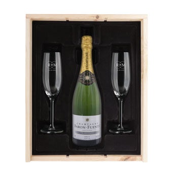Coffret champagne avec fl&ucirc;tes