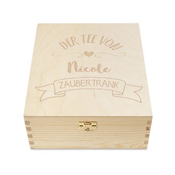 Teebox Holz mit graviertem Deckel