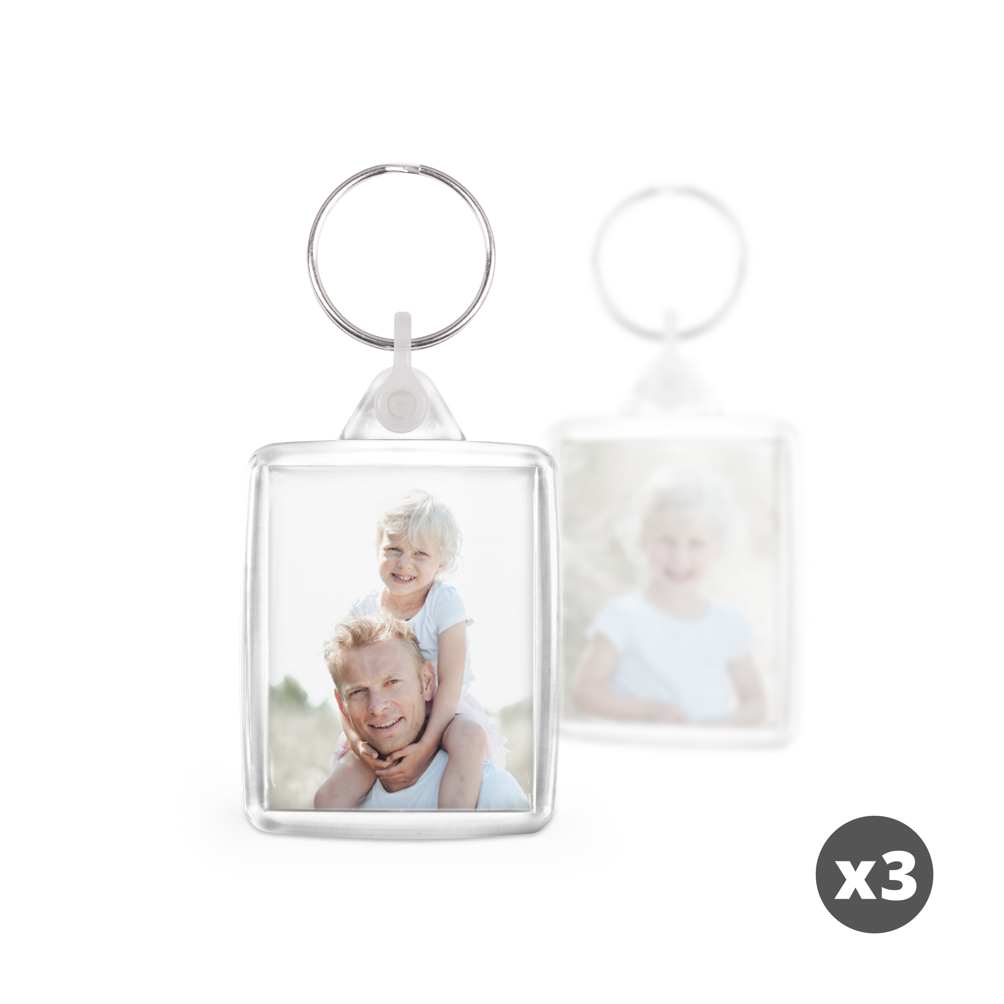Set de porte-clés photo transparent - 3 pièces (double face)
