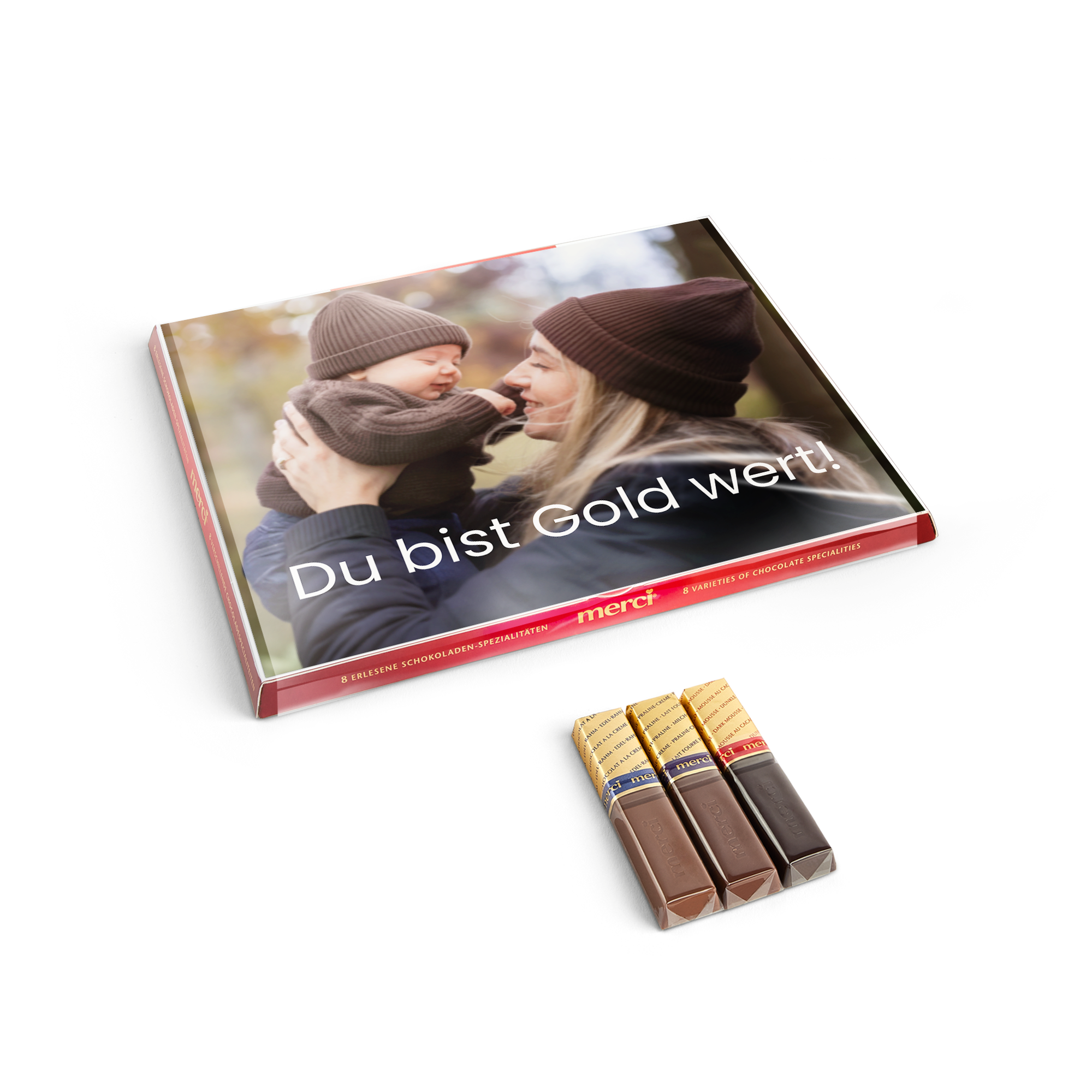 Merci Schokolade mit personalisierter Grußkarte - 250 Gramm