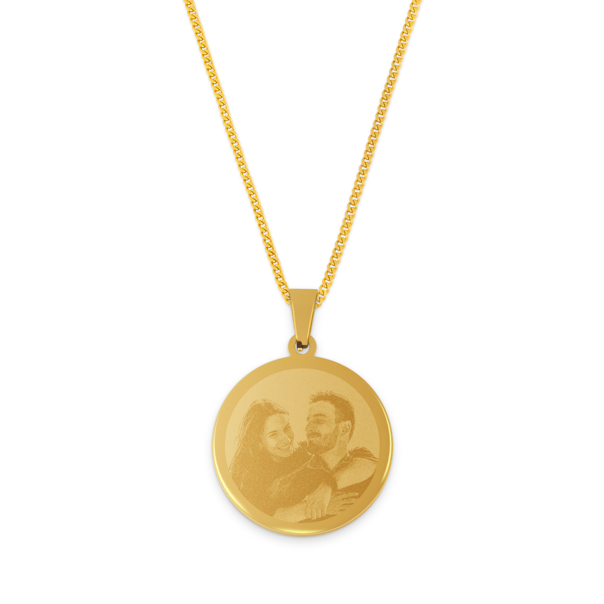 Chain round pendant with photo - Gold