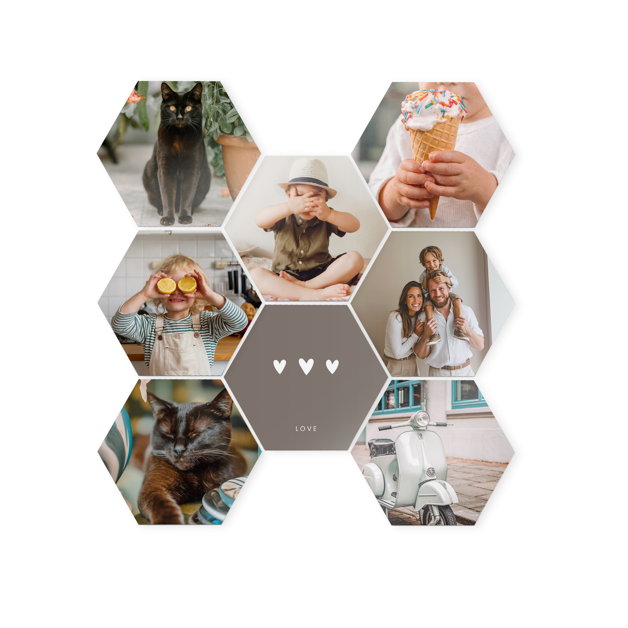 Wandpanelen met foto of naam - Hexagon - 8 stuks