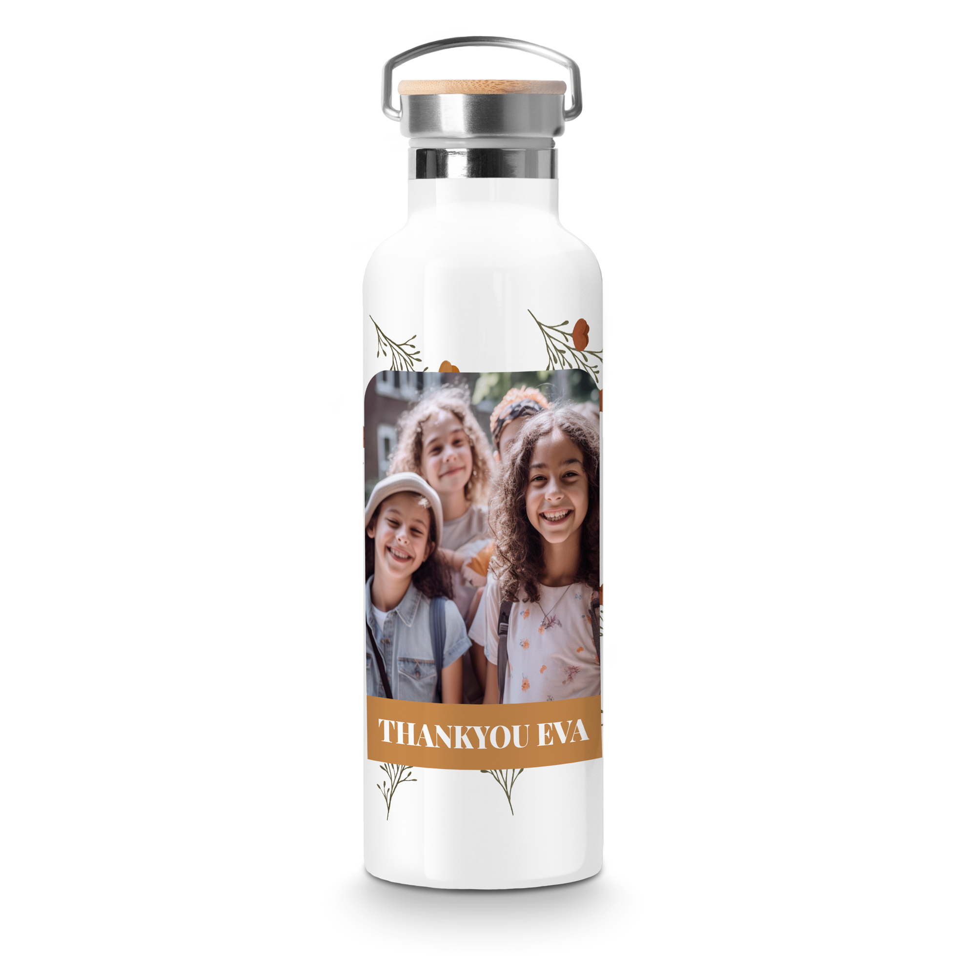 Personalised bamboo water bottle - White
