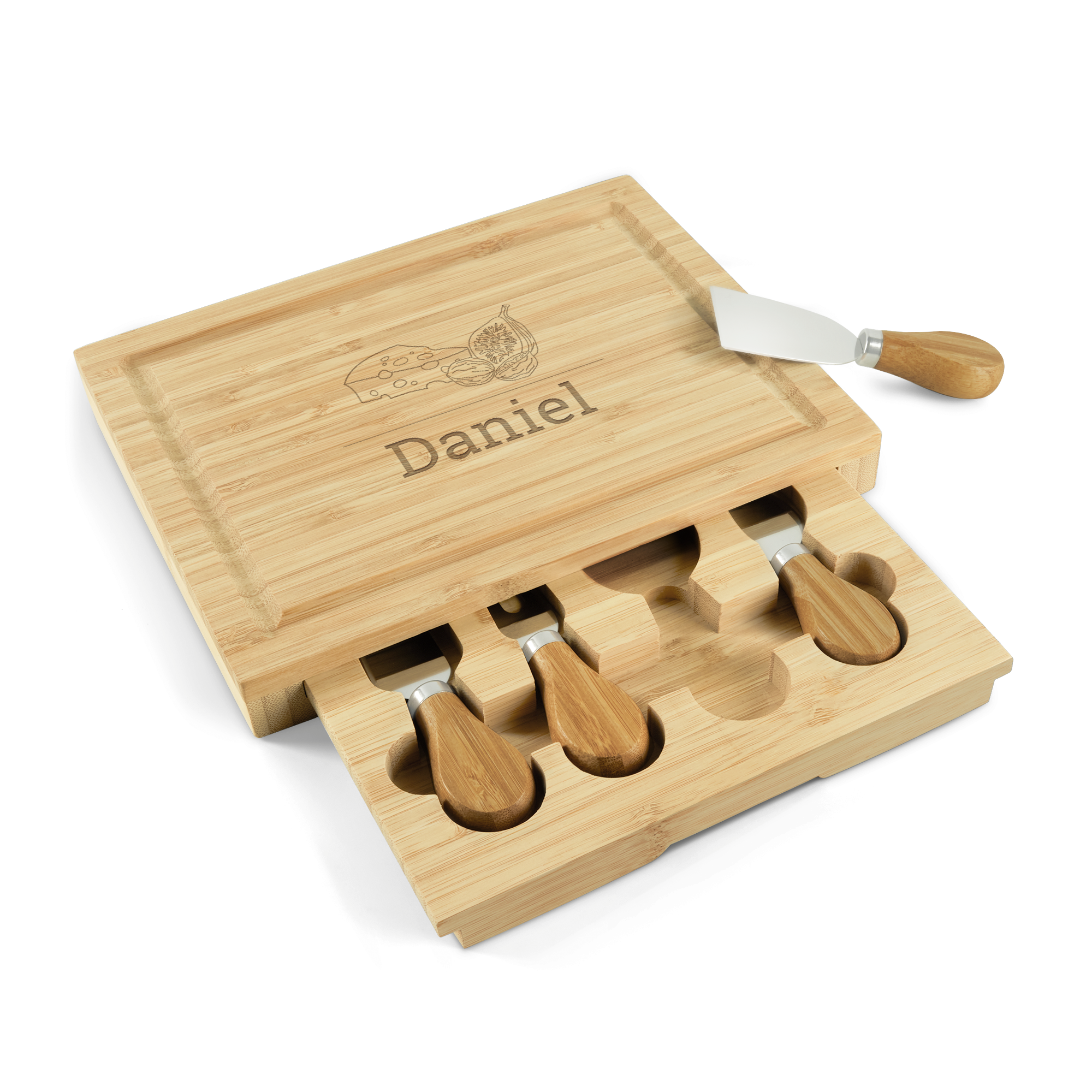 Engraved wooden cheese board gift set