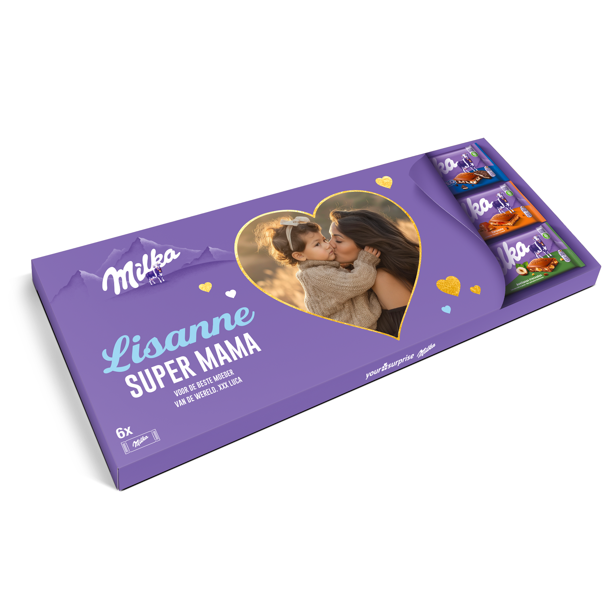 Mega Milka reep met naam en foto bedrukken - 6 repen