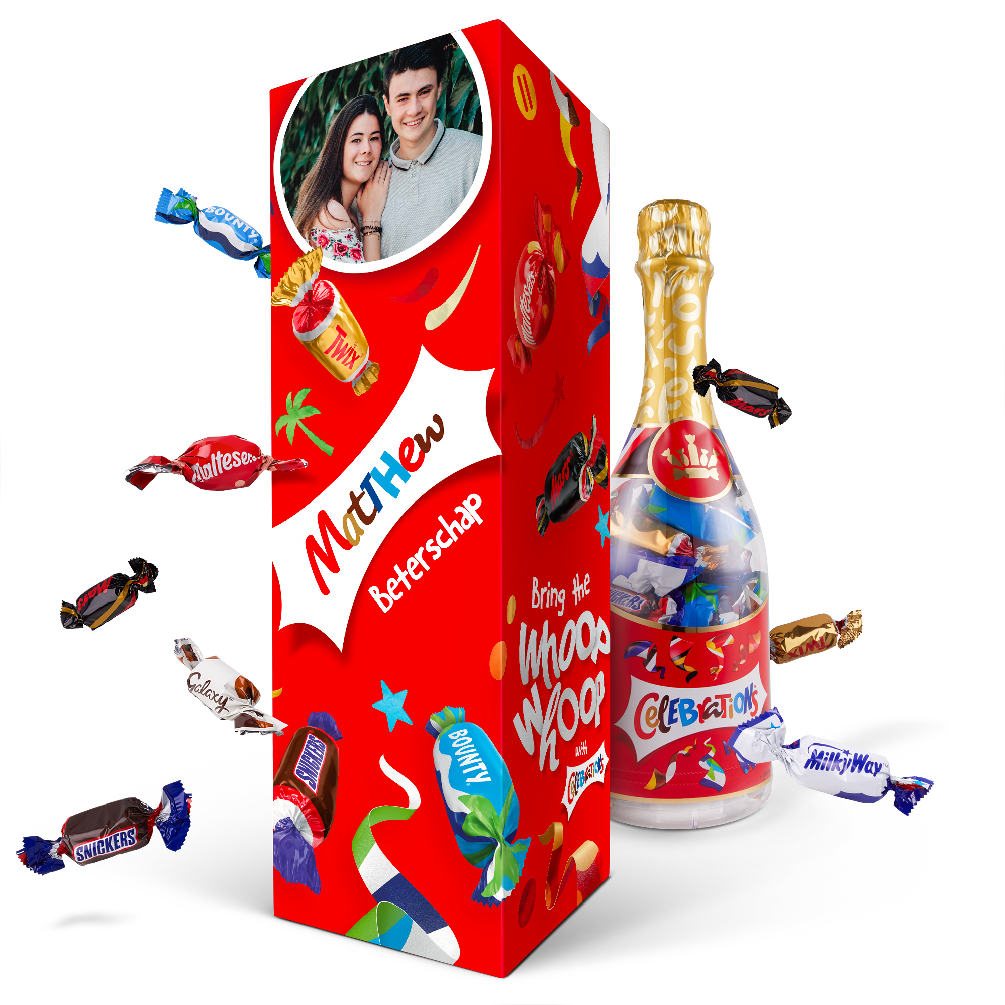 Celebrations chocolade fles in gepersonaliseerde giftbox