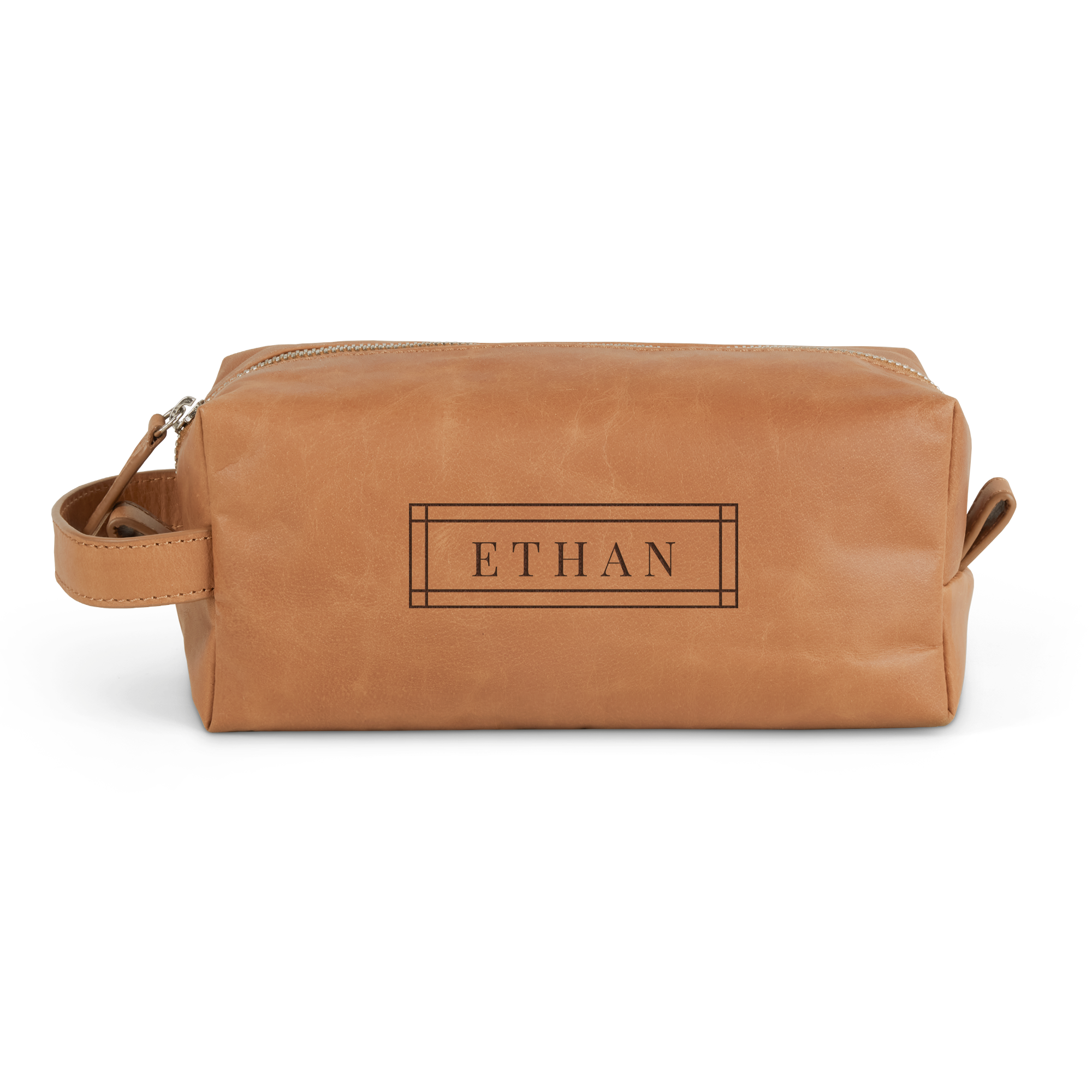 Personalised leather toiletry bag - Brown - Engraved