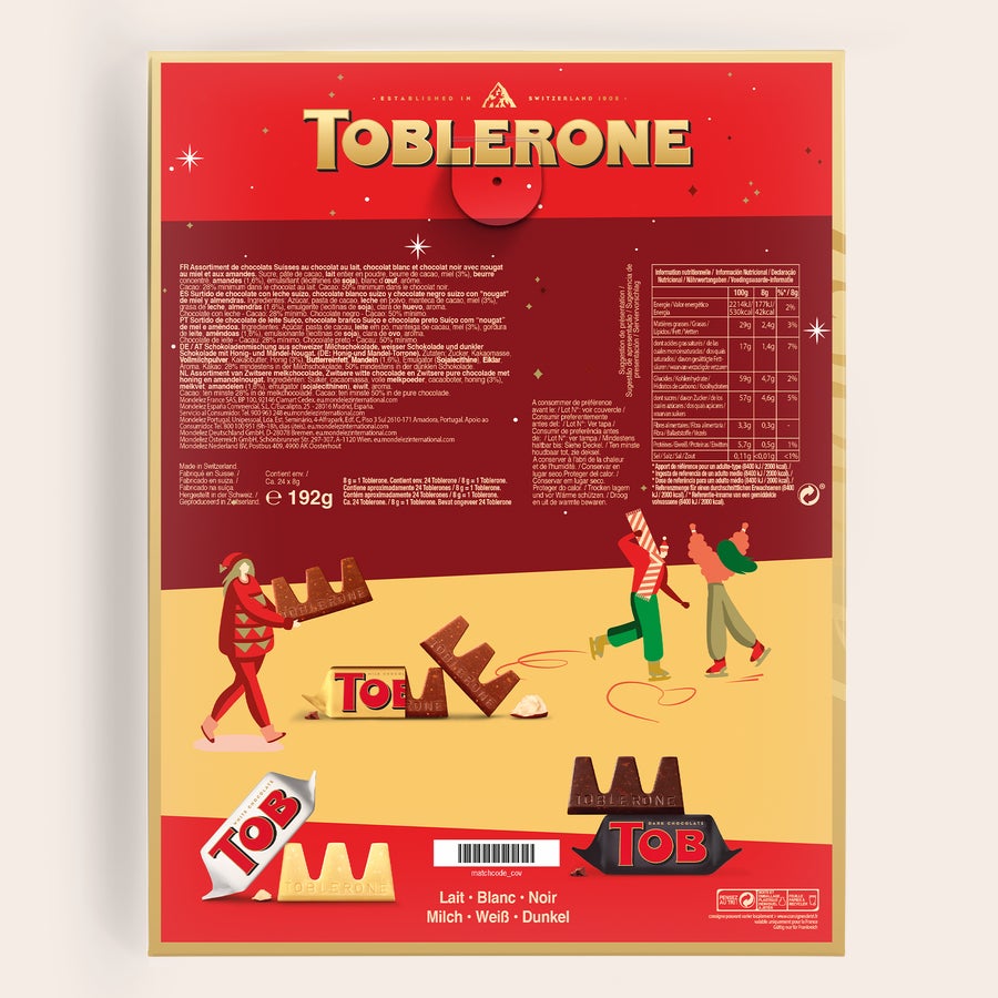 Calendário do Advento - Toblerone 2025 Faça a contagem regressiva para o Natal com este calendário do advento Toblerone, personalizado com sua foto e nome, cheio de chocolates.