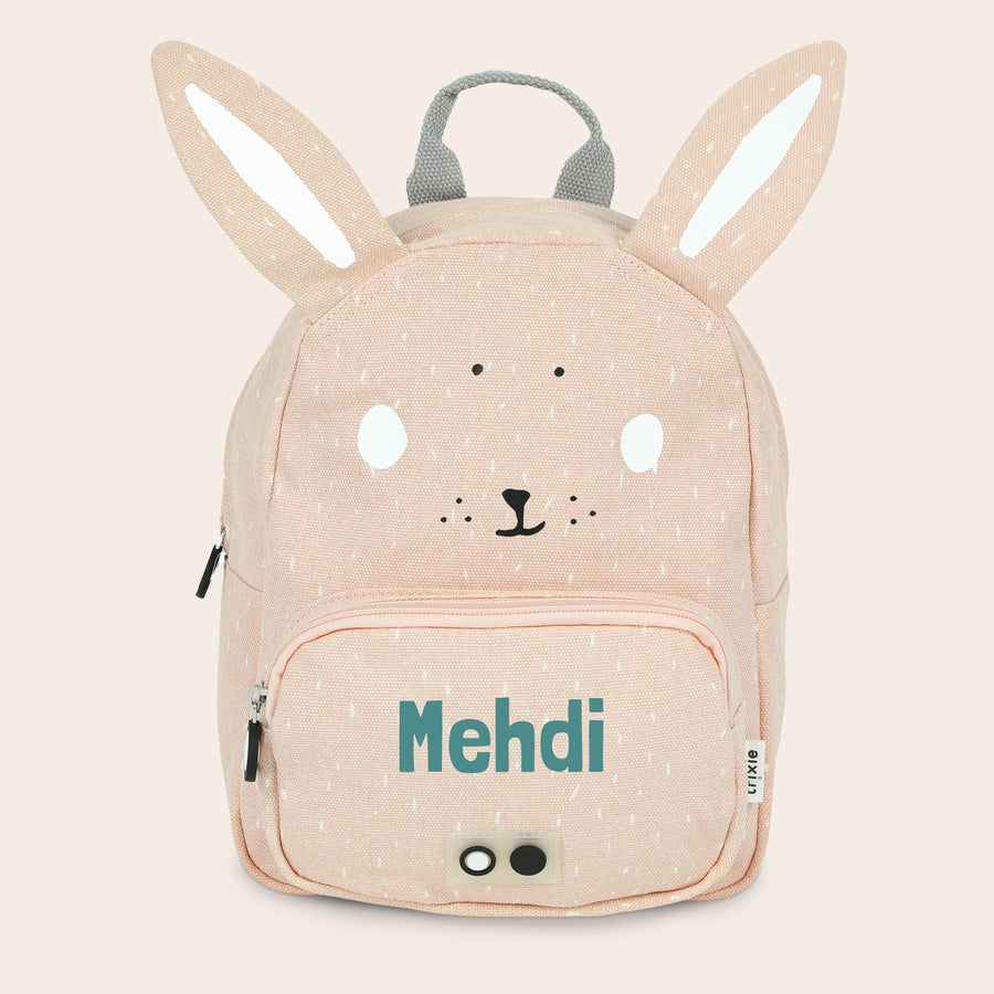 Sac à dos personnalisé pour enfants - Trixie Sac à dos personnalisé pour enfants avec motif lapin rose et prénom Mehdi imprimé