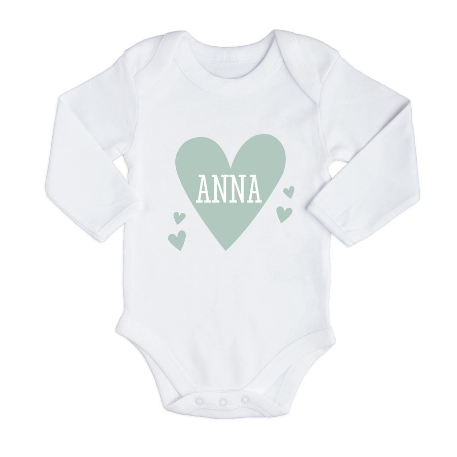 Personalised baby romper - Long sleeves - White - 74/80