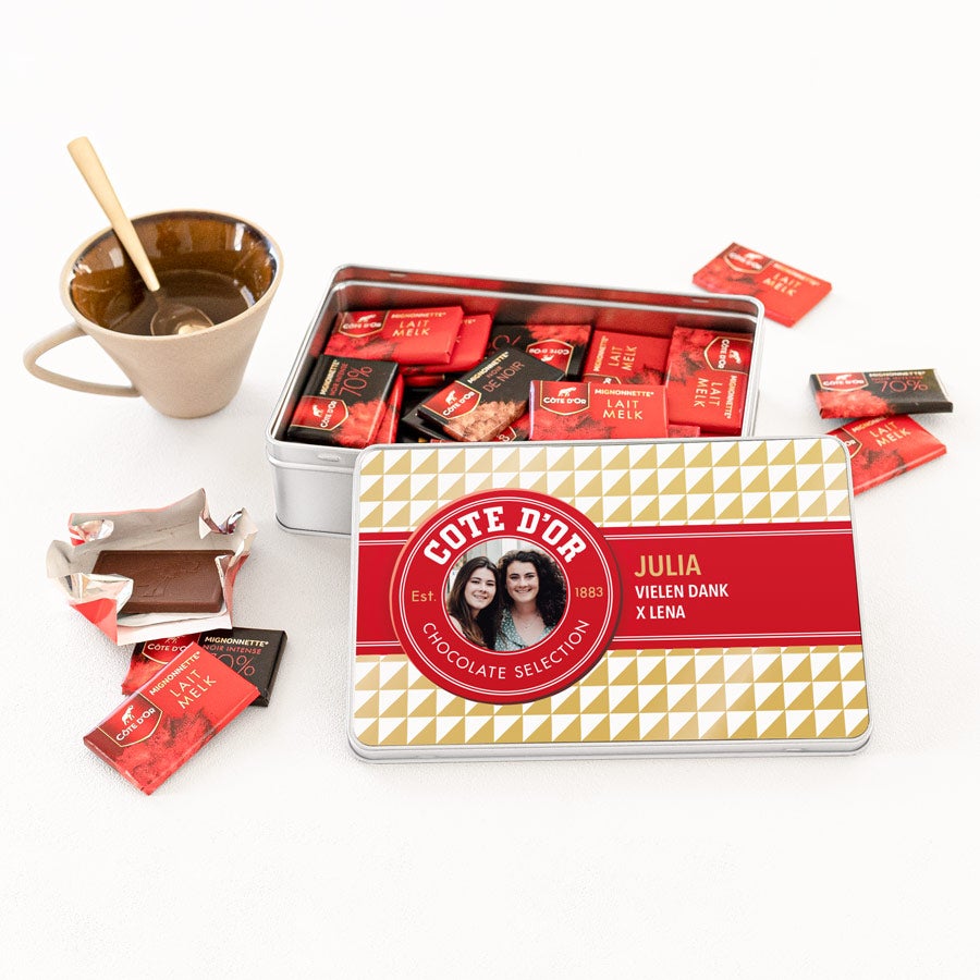Personalisierte Geschenkdose mit Côte d’Or Schokolade