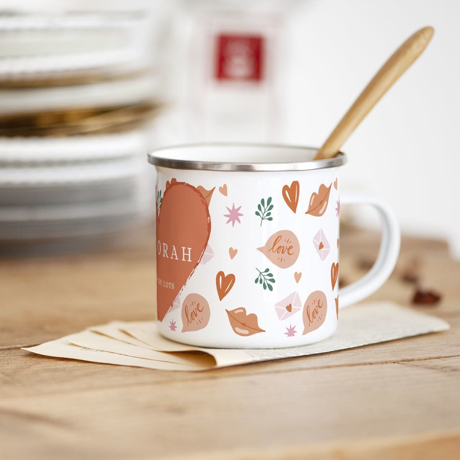Personlig emaljert kopp - Valentinsdag Personlig emaljert kopp - Valentinsdag