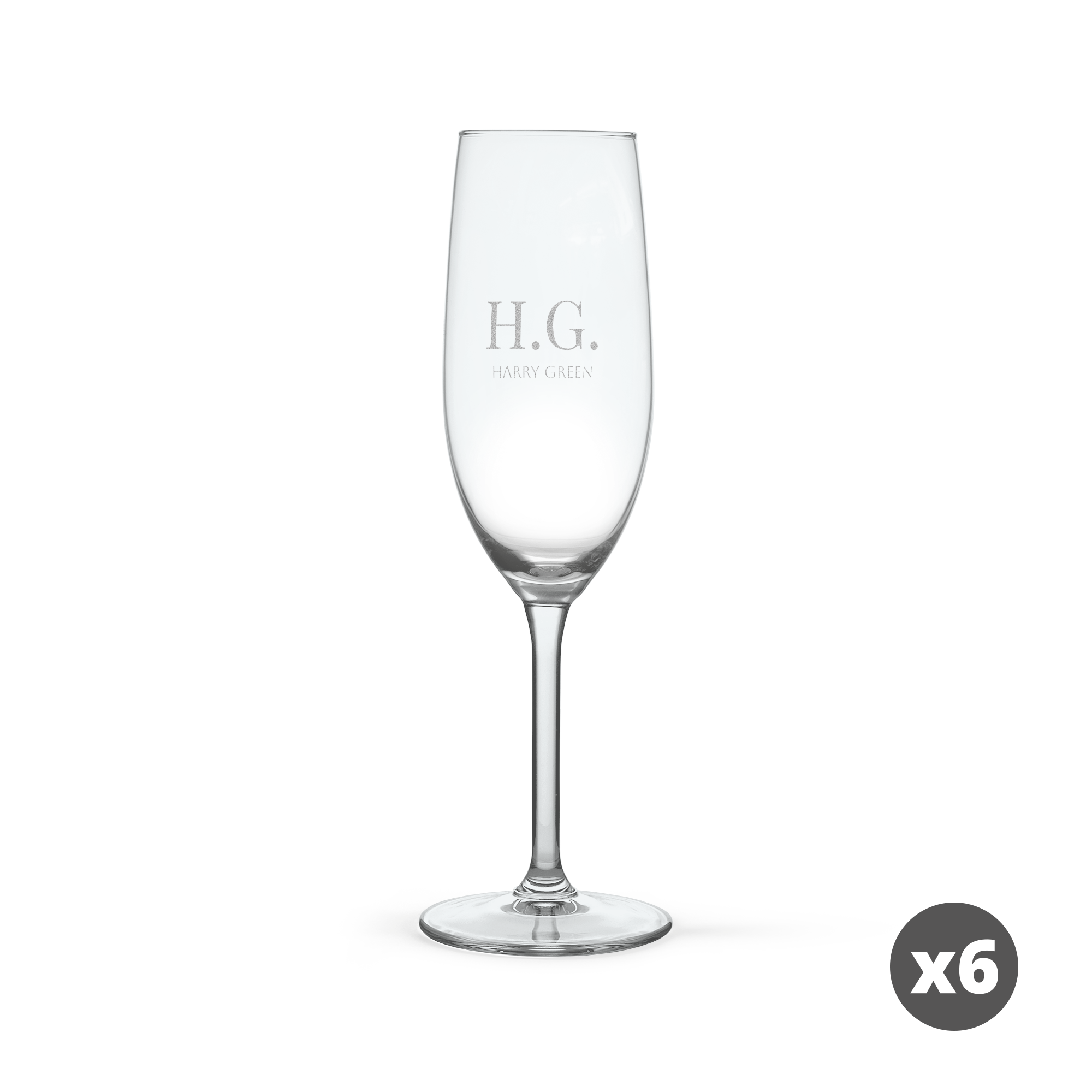 Flûtes da Champagne in vetro inciso con iniziali HG e nome Harry Green
